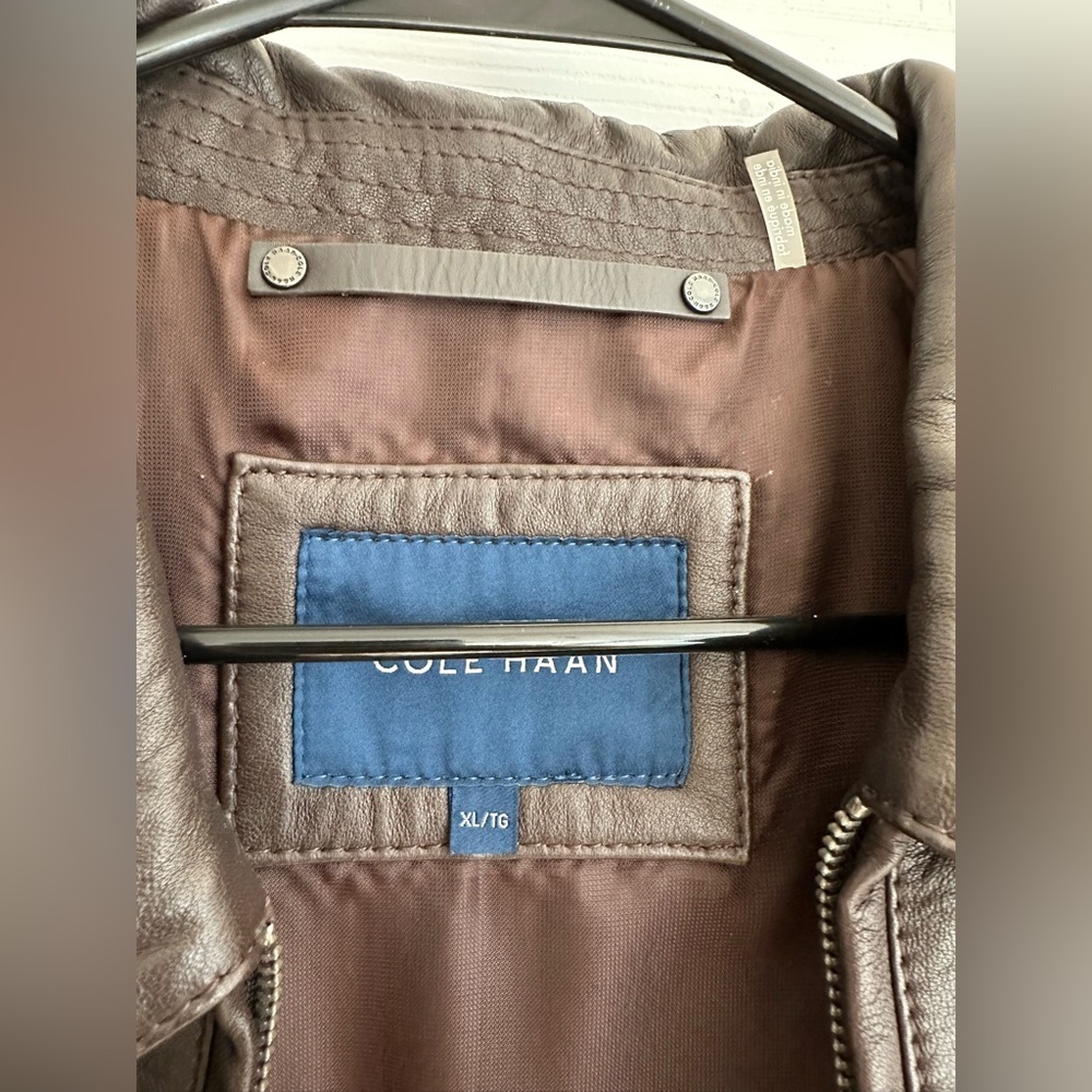 Cole Haan Men's XL Java 100% Genuine Leather Jacket Brown Classic - Picture 6 of 13